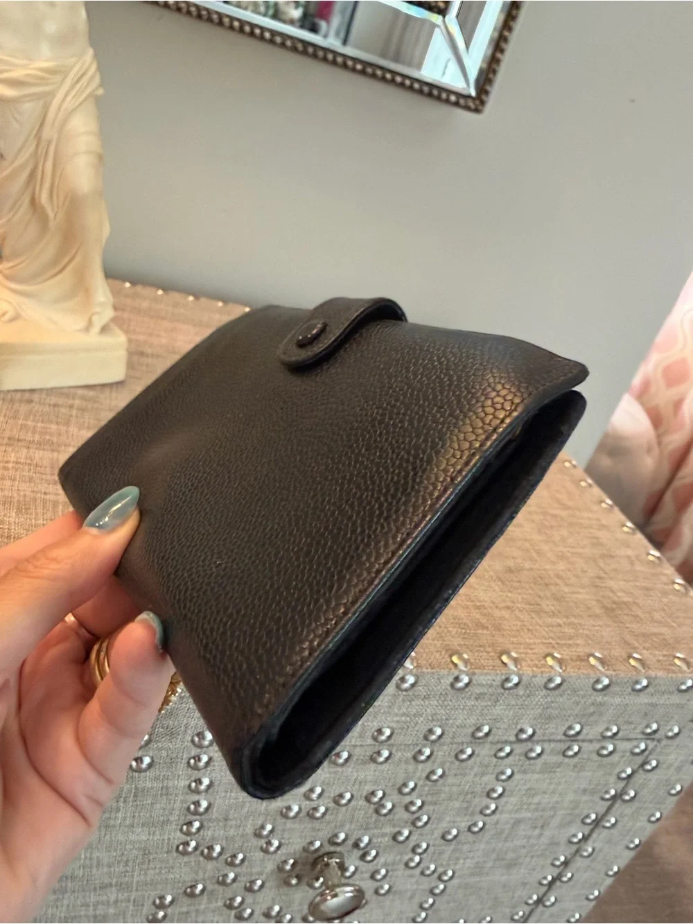 CHANEL EUC Black Quilted Caviar Leather Long Wallet with CC Motif